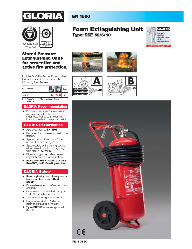 German-Engineered Gloria 50L AFFF Foam Trolley Extinguisher – EN1866, BSI & MED Certified for Heavy-Duty Industrial & Marine Fire Protection - Image 3