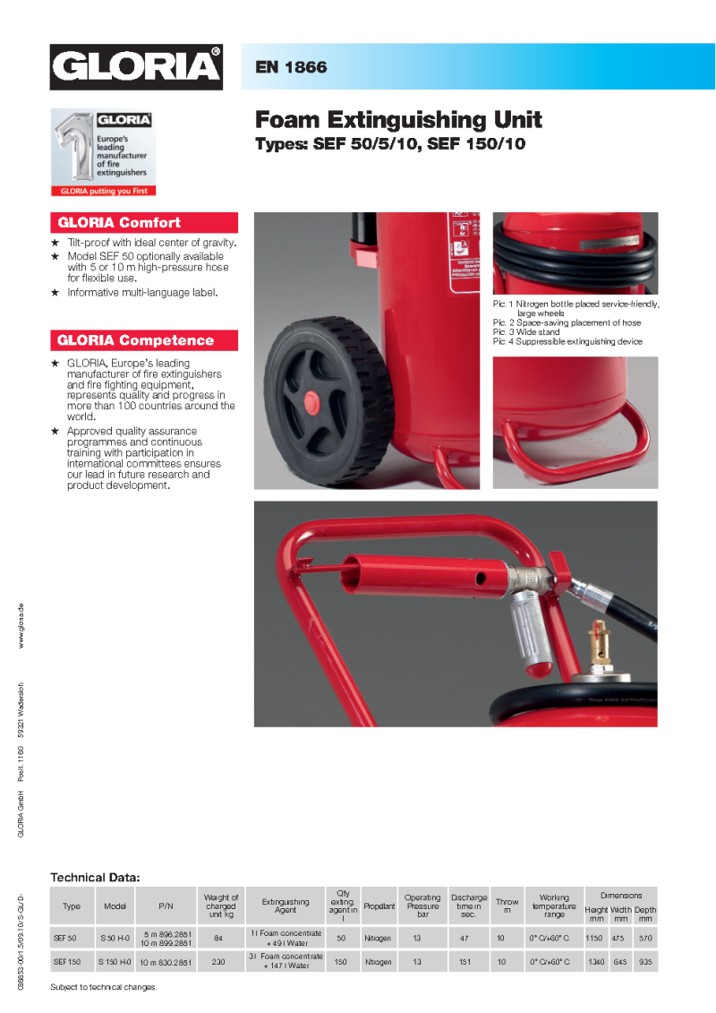 GLORIA SEF50/5: German-engineered 50-liter trolley AFFF foam extinguisher with CO2 cartridge, powerful and precise for large Class A & B fires. - Image 3