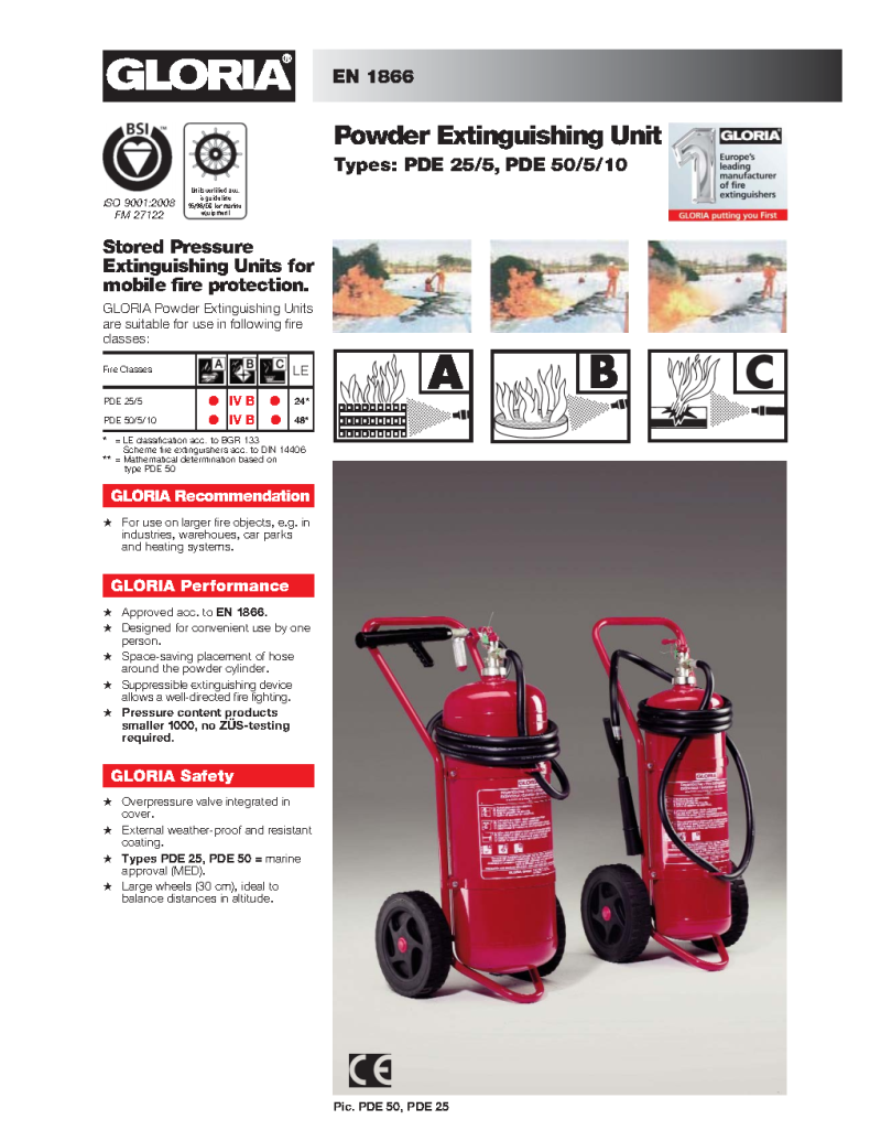 German-Engineered Gloria PDE50/5 – EN1866-Certified 50kg ABC Trolley Fire Extinguisher for Industrial-Grade Mobile Fire Protection - Image 3