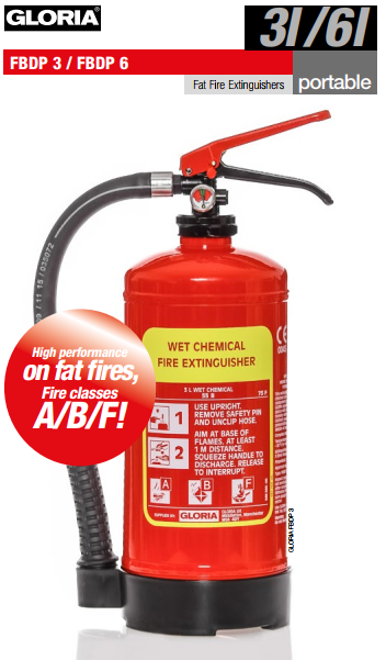 German-Engineered Gloria FBDP6 – 6-Litre Wet Chemical Fire Extinguisher, Certified for Kitchen & Fat Fires, Lightweight & European-Made