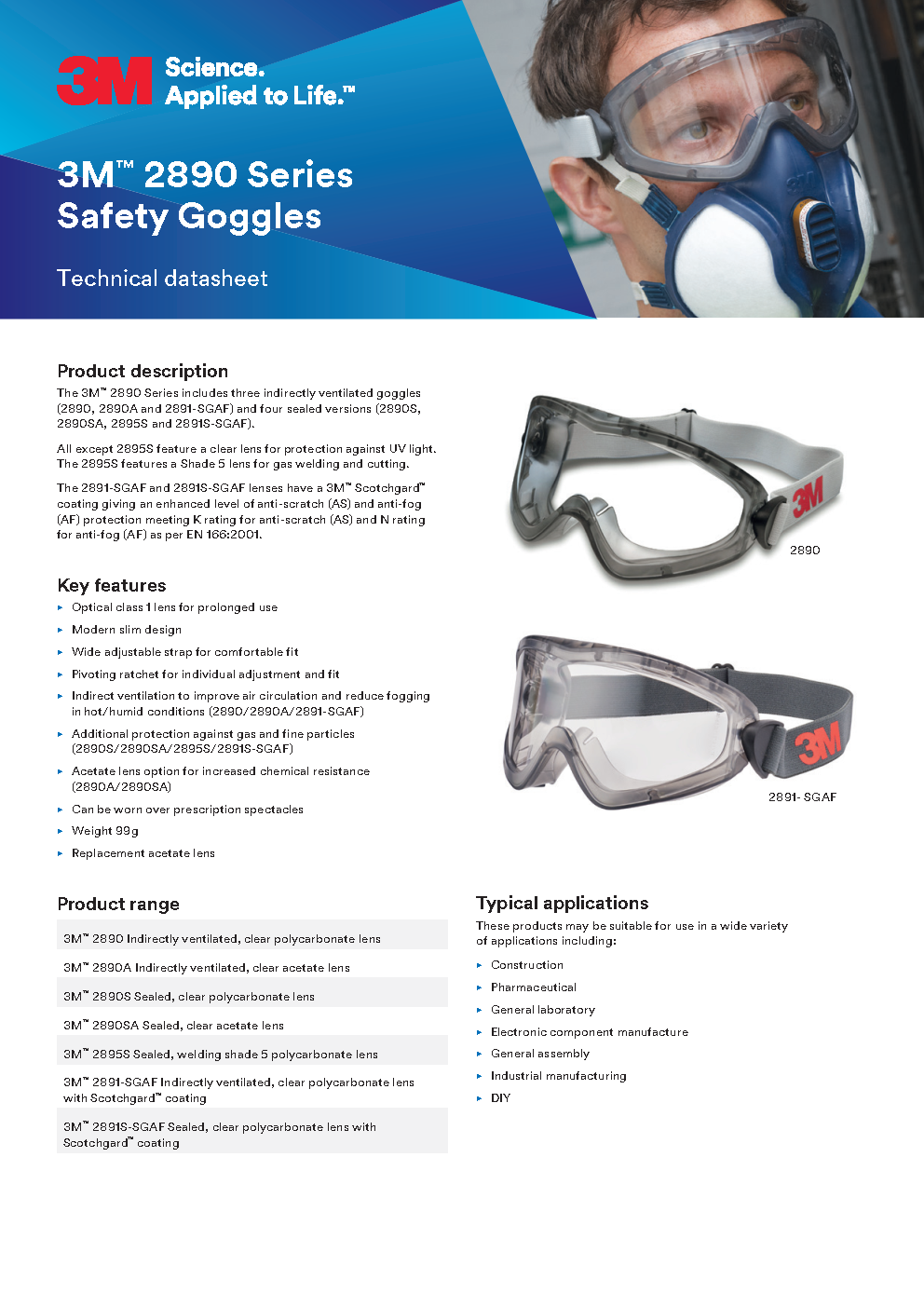 3M™ Safety Goggles 2890, Sealed, Clear Lens: Sealed, anti-fog safety goggles with wide vision and impact resistance—ideal for dusty, high-risk industrial environments. - Image 2