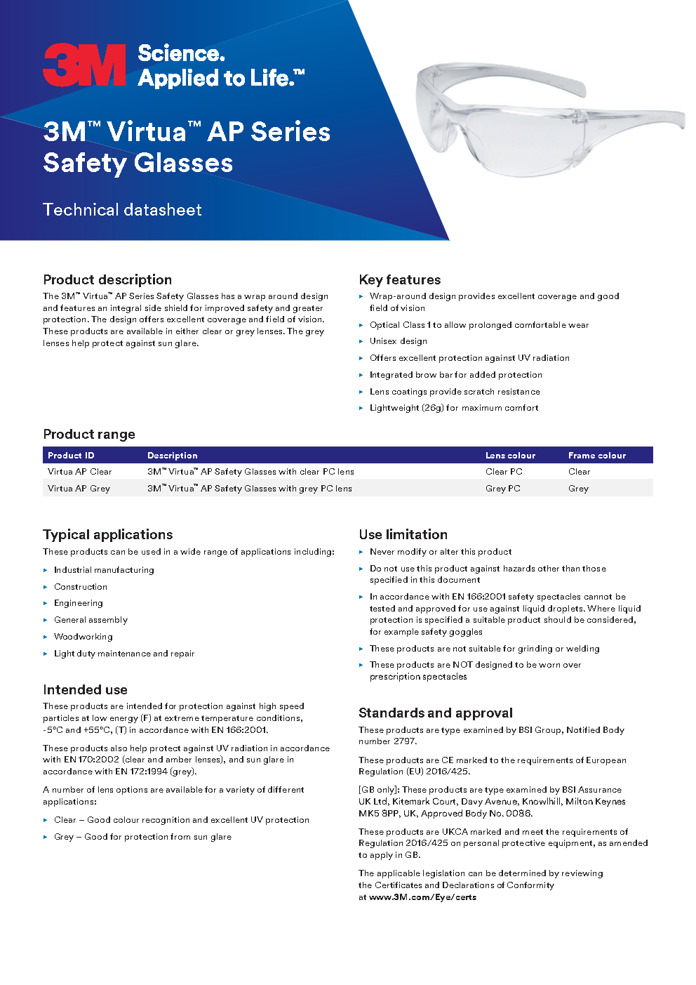 3M™ Virtua™ AP Protective Eyewear, Clear Lens, Model: Lightweight wraparound safety eyewear with integrated side shields—combining clarity, comfort, and ANSI-rated protection.11819-00000-20: - Image 2