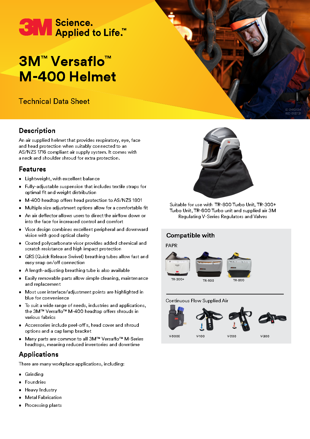 3M™ Versaflo™ Helmet with Flame Resistant Shroud, M-407: Heavy-duty head, eye, and respiratory protection with flame-resistant coverage - built for extreme industrial environments. - Image 2