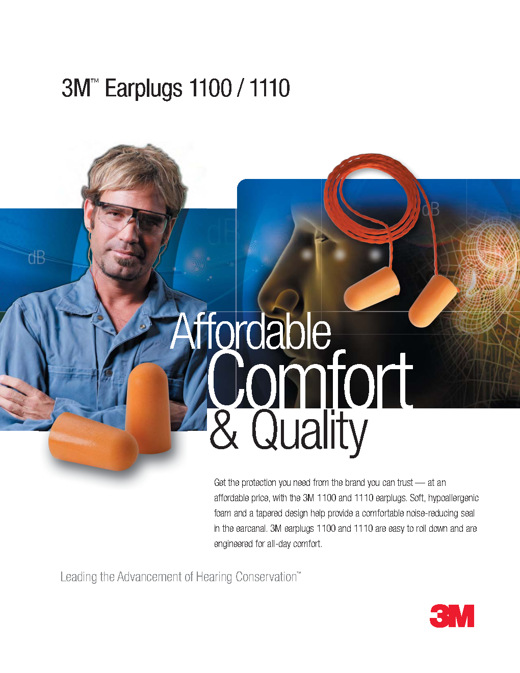 3M™ Foam Earplugs 1110, Corded; High-Performance Comfort: Soft, Tapered Foam Earplugs with Cord and Excellent Noise Reduction (NRR 29 dB). - Image 2