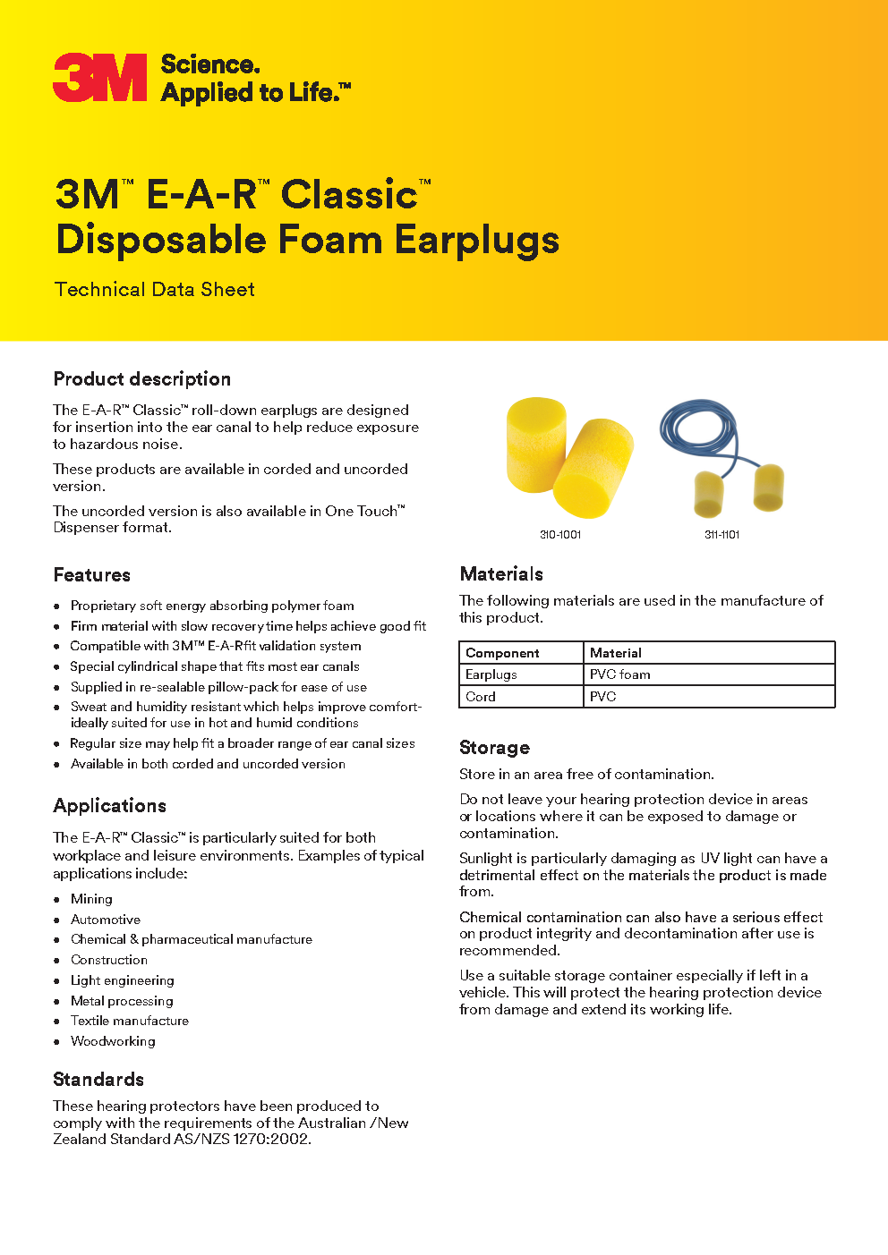 3M™ E-A-R™ Classic™ Earplugs 311-1101, Corded, Poly Bag; Legendary comfort meets industrial-grade protection—corded Classic™ foam earplugs with 29 dB NRR in hygienic poly bags. - Image 2