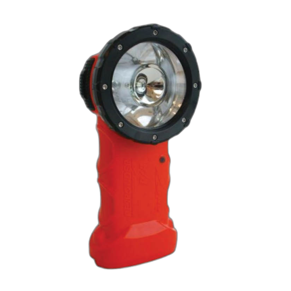 Bright Star Responder LED Flashlight with right-angle head, durable safety orange housing, and black lens bezel